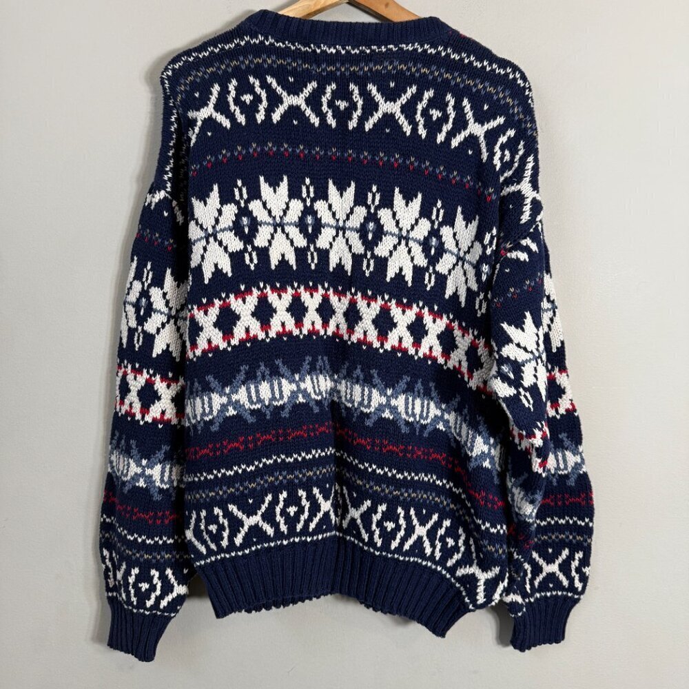 Vintage Eclectic Grandpa Fair Isle Snowflake Sweater Pullover Men's Large Blue - Picture 8 of 11